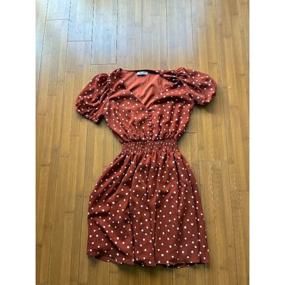 Madewell Smocked Waist Mini Dress Orange Dots - XS - Picture 2 of 6